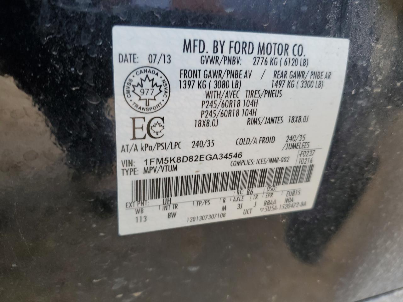 2014 Ford Explorer Xlt VIN: 1FM5K8D82EGA34546 Lot: 69414585