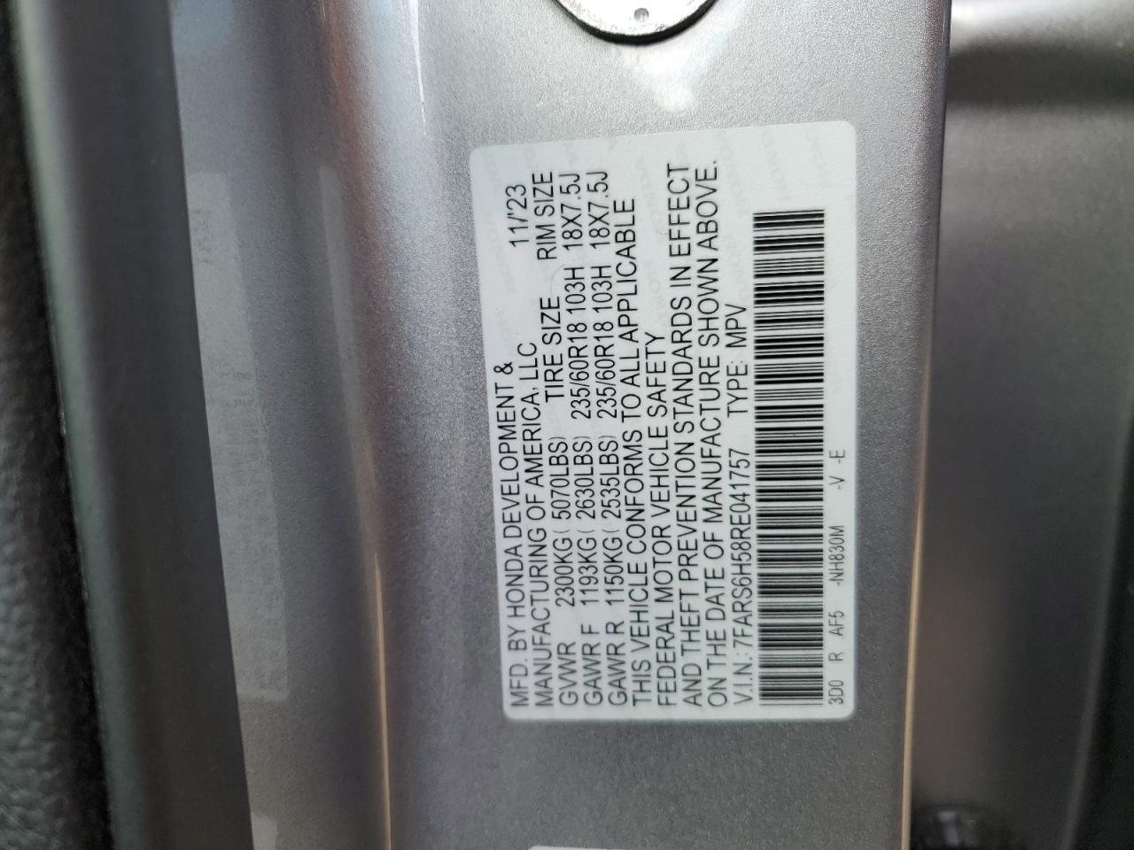 2024 Honda Cr-V Sport VIN: 7FARS6H58RE041757 Lot: 70308755