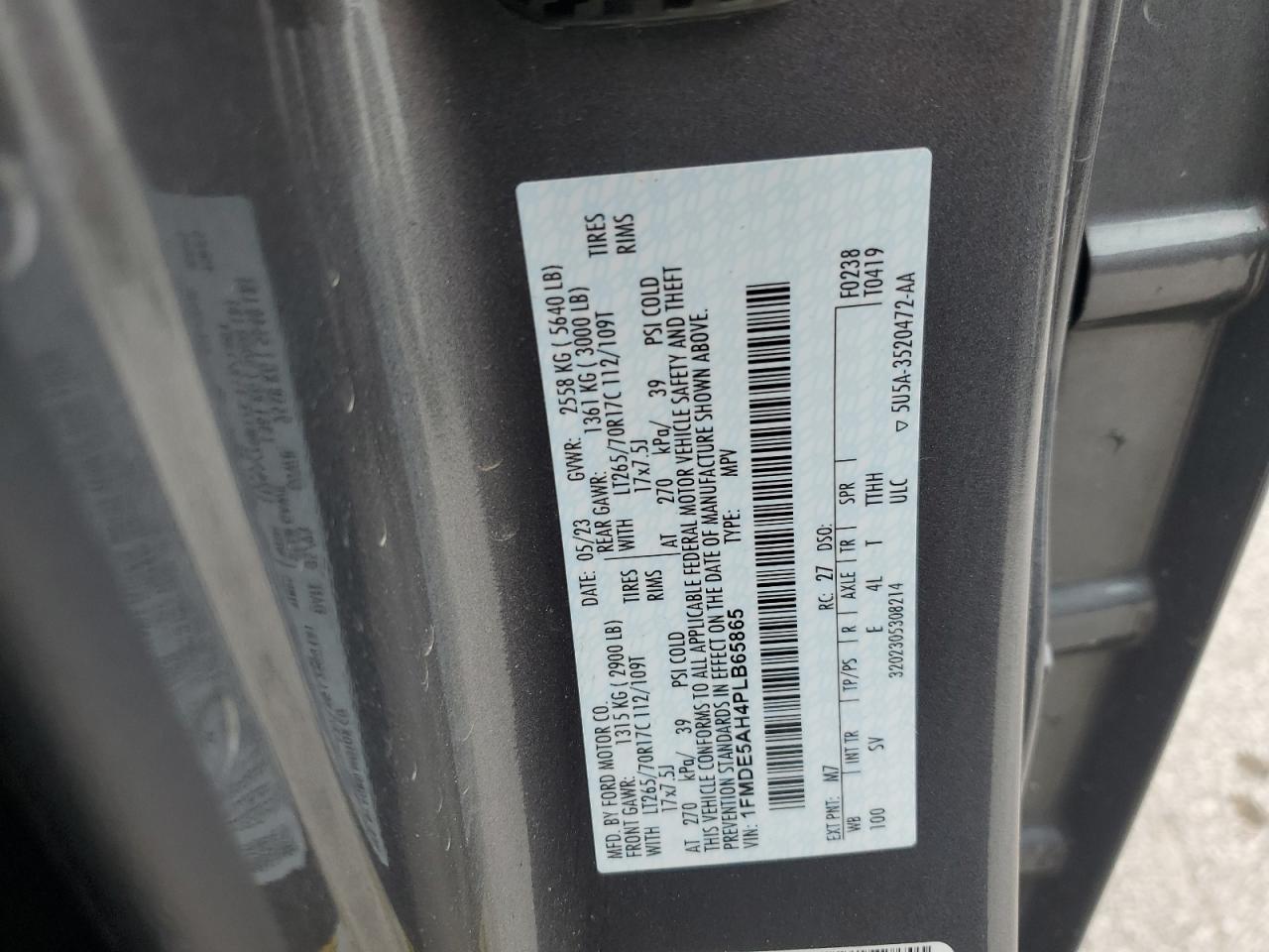 2023 Ford Bronco Base VIN: 1FMDE5AH4PLB65865 Lot: 69905255