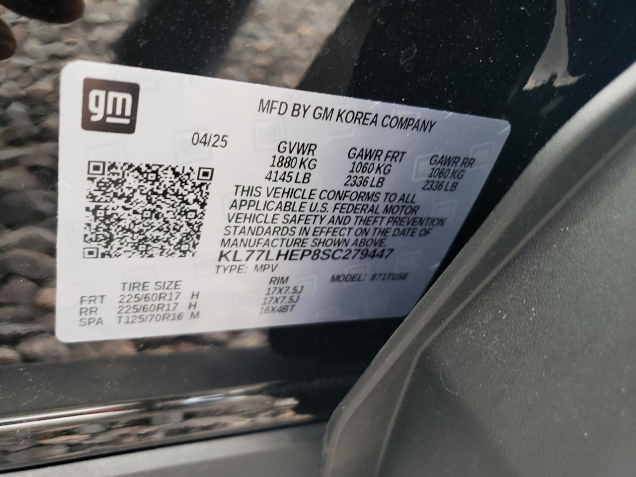 2025 Chevrolet Trax 1Lt VIN: KL77LHEP8SC279447 Lot: 68813415