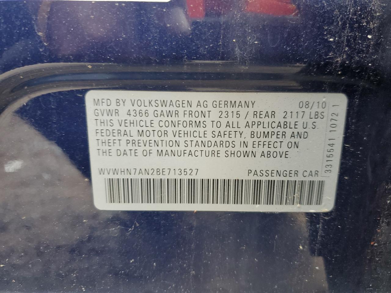 WVWHN7AN2BE713527 2011 Volkswagen Cc Luxury