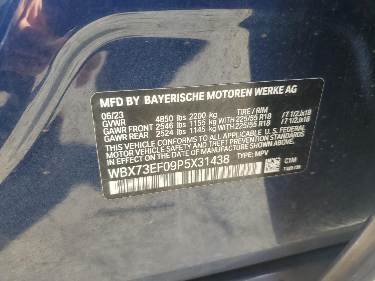 2023 BMW X1 xDrive28I VIN: WBX73EF09P5X31438 Lot: 70062365