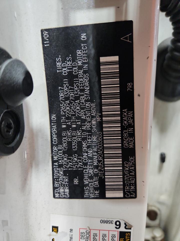 2010 Toyota 4Runner Sr5 VIN: JTEZU5JR2A5003603 Lot: 68255655