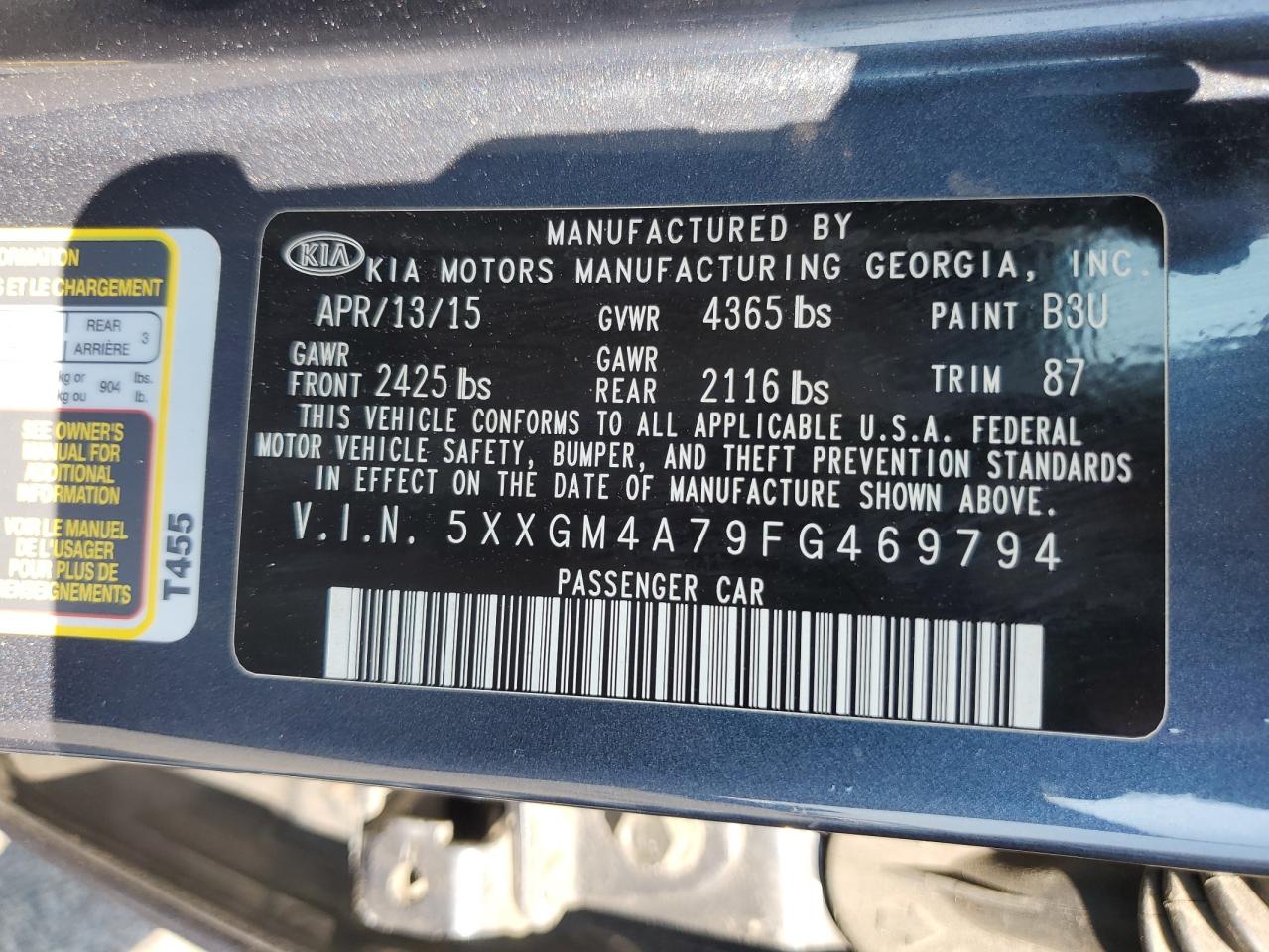 2015 Kia Optima Lx VIN: 5XXGM4A79FG469794 Lot: 68517495