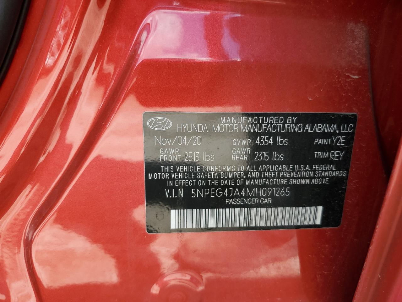 2021 Hyundai Sonata Se VIN: 5NPEG4JA4MH091265 Lot: 69766435