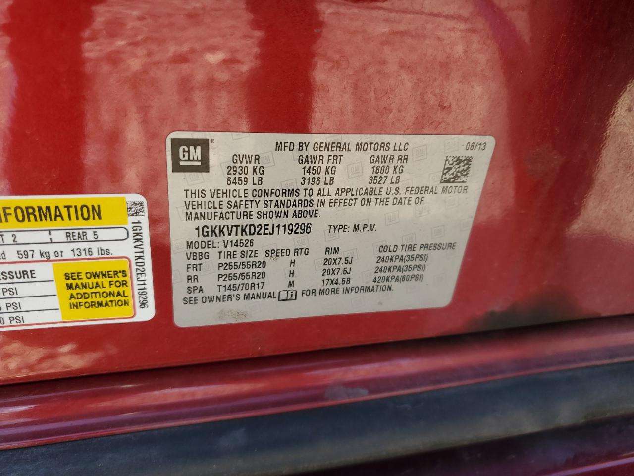 2014 GMC Acadia Denali VIN: 1GKKVTKD2EJ119296 Lot: 69911495