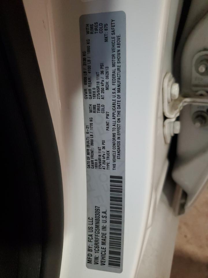 2021 Ram 1500 Big Horn/Lone Star VIN: 1C6RRFFG5MN803097 Lot: 67258325