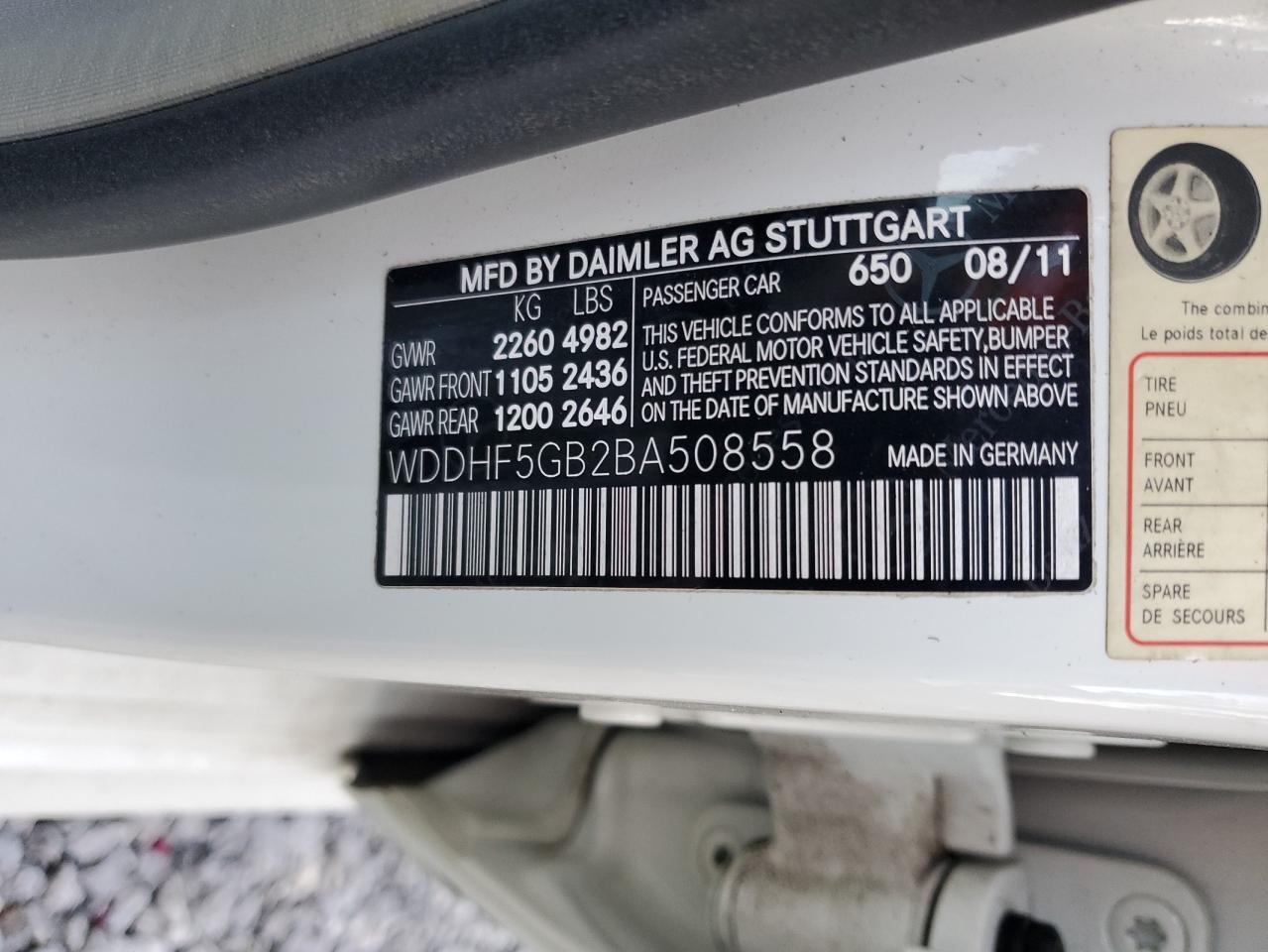 2011 Mercedes-Benz E 350 VIN: WDDHF5GB2BA508558 Lot: 70372035