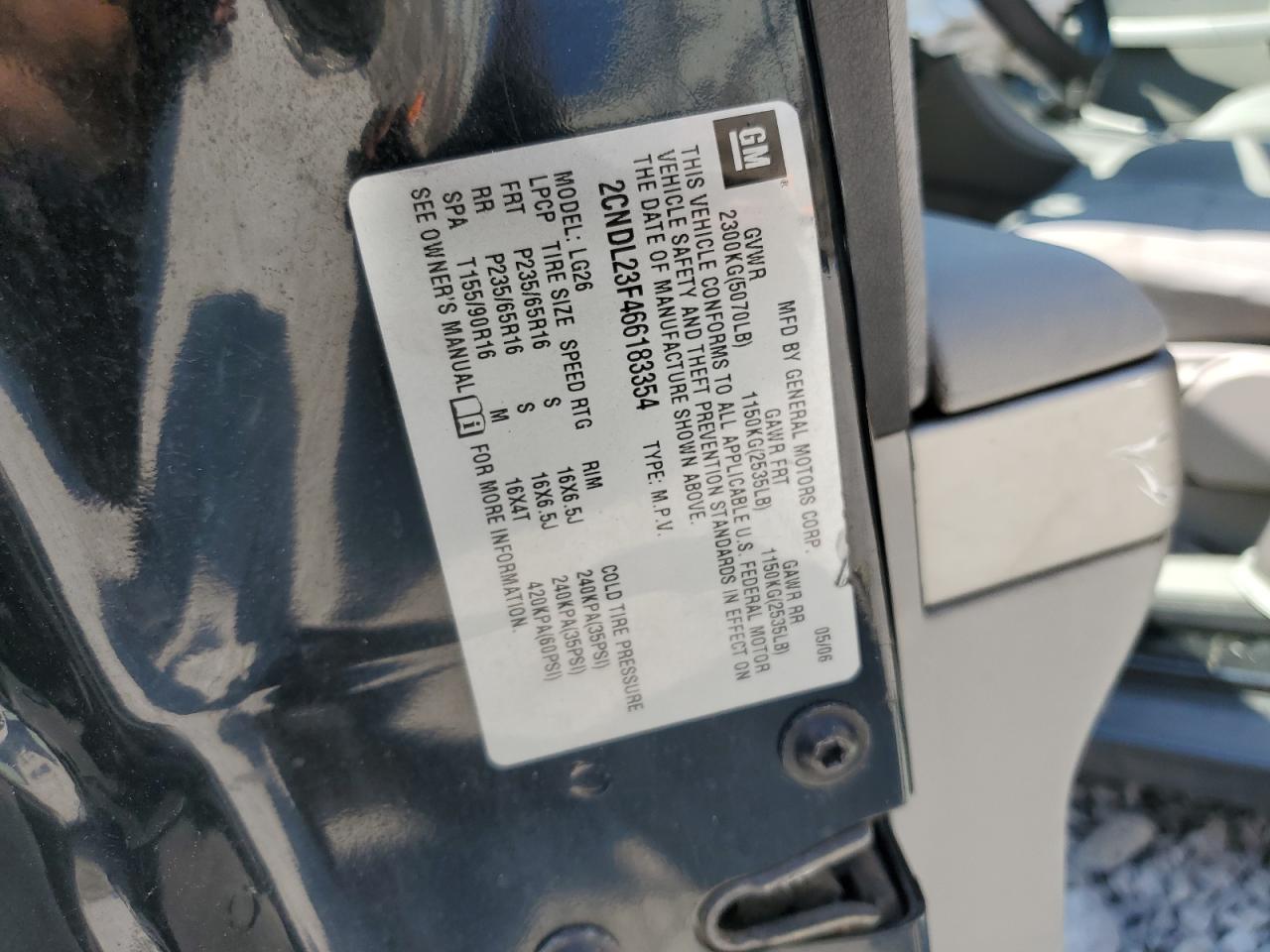 2006 Chevrolet Equinox Ls VIN: 2CNDL23F466183354 Lot: 69346795