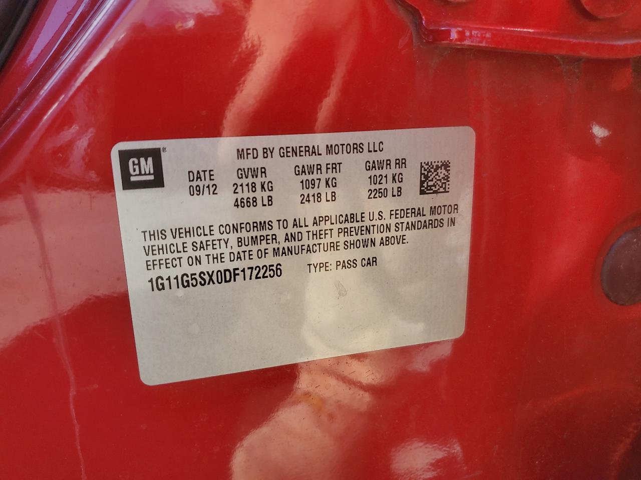 2013 Chevrolet Malibu 3Lt VIN: 1G11G5SX0DF172256 Lot: 68766525