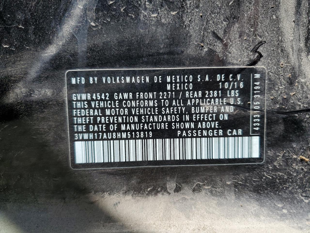 2017 Volkswagen Golf Alltrack S VIN: 3VWH17AU8HM513819 Lot: 69197195