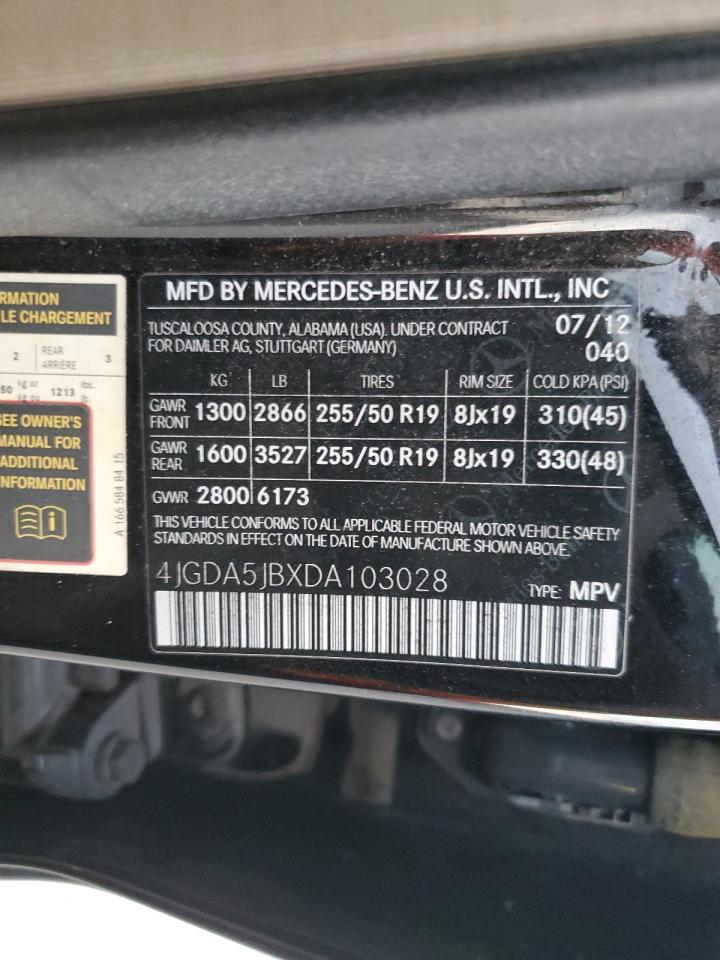 2013 Mercedes-Benz Ml 350 VIN: 4JGDA5JBXDA103028 Lot: 69886265