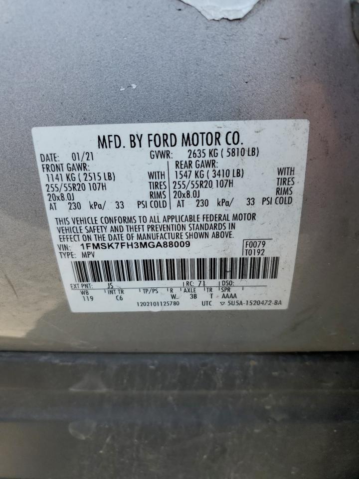 2021 Ford Explorer Limited VIN: 1FMSK7FH3MGA88009 Lot: 70005775