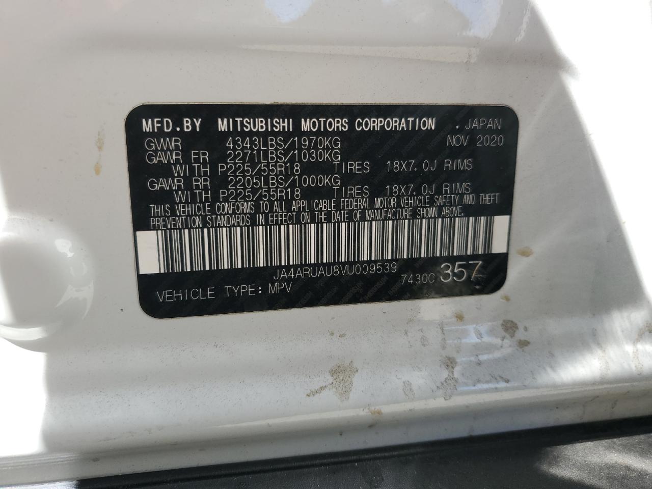 2021 Mitsubishi Outlander Sport Es VIN: JA4ARUAU8MU009539 Lot: 69479885