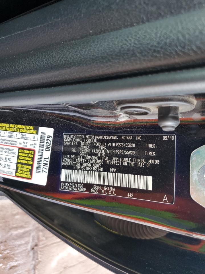 2019 Toyota Sequoia Sr5 VIN: 5TDBY5G18KS166148 Lot: 70211865