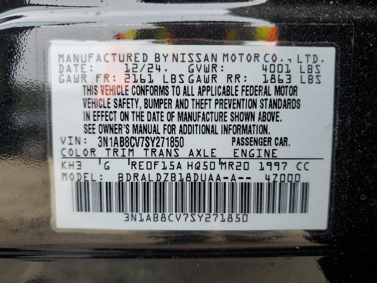 2025 Nissan Sentra Sv VIN: 3N1AB8CV7SY271850 Lot: 70663565