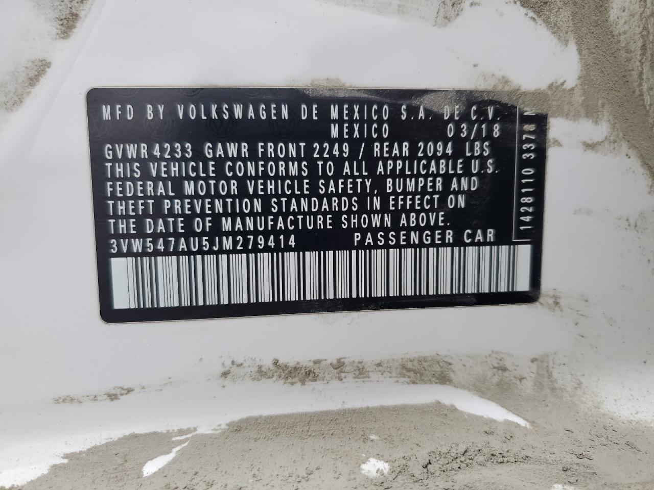 2018 Volkswagen Gti S VIN: 3VW547AU5JM279414 Lot: 69022075