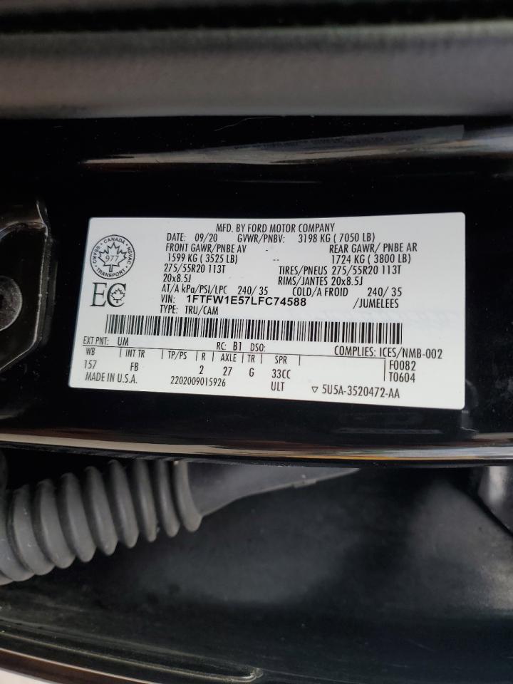 2020 Ford F150 Supercrew VIN: 1FTFW1E57LFC74588 Lot: 71098725