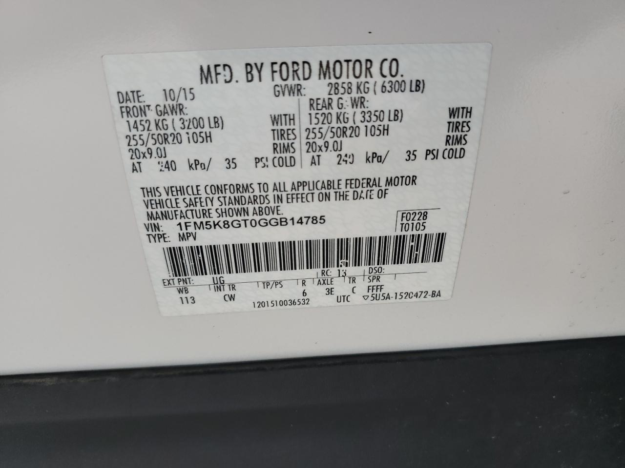 2016 Ford Explorer Sport VIN: 1FM5K8GT0GGB14785 Lot: 68900325