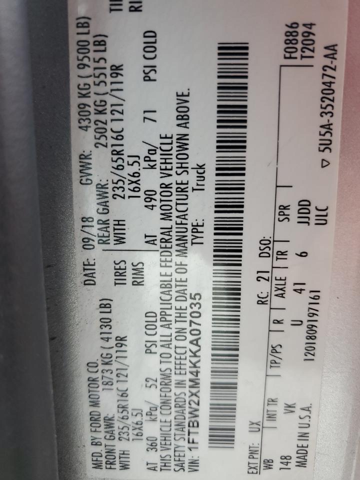 2019 Ford Transit T-350 VIN: 1FTBW2XM4KKA07035 Lot: 69566495