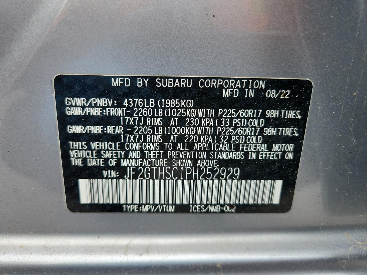 2023 Subaru Crosstrek Sport VIN: JF2GTHSC1PH252929 Lot: 70758695