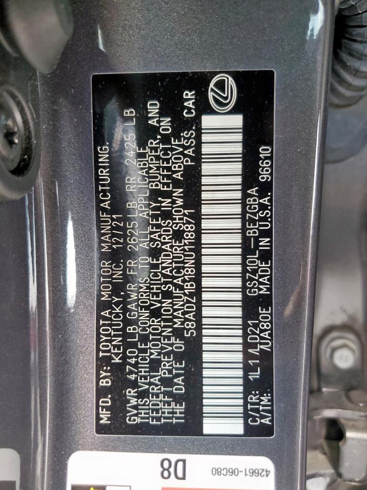 2022 Lexus Es 350 Base VIN: 58ADZ1B18NU118871 Lot: 69412725