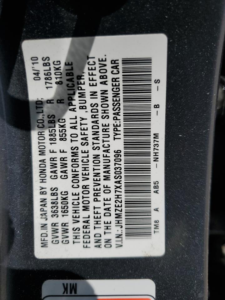 2010 Honda Insight Ex VIN: JHMZE2H7XAS037096 Lot: 70440075