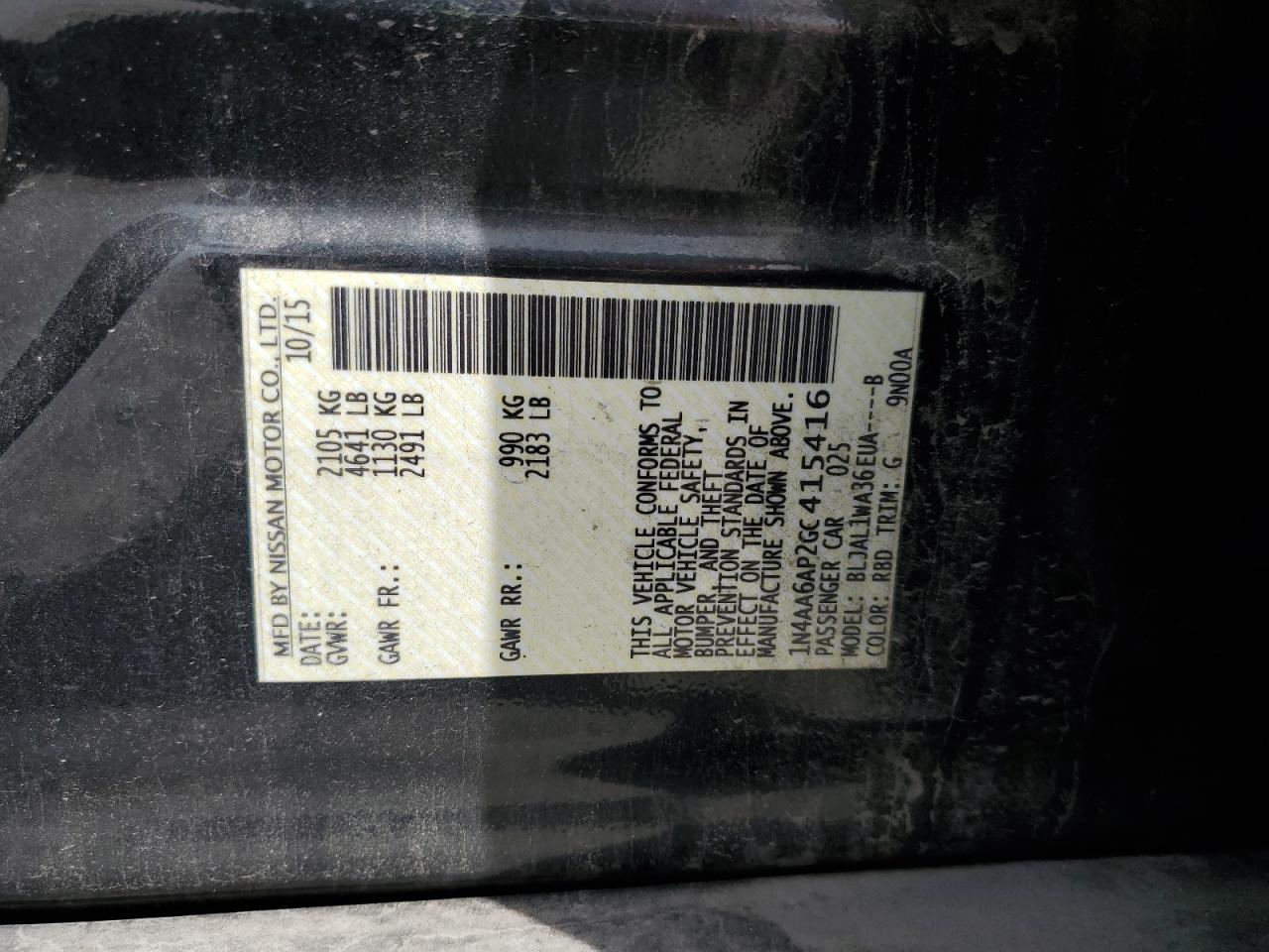 2016 Nissan Maxima 3.5S VIN: 1N4AA6AP2GC415416 Lot: 70572075