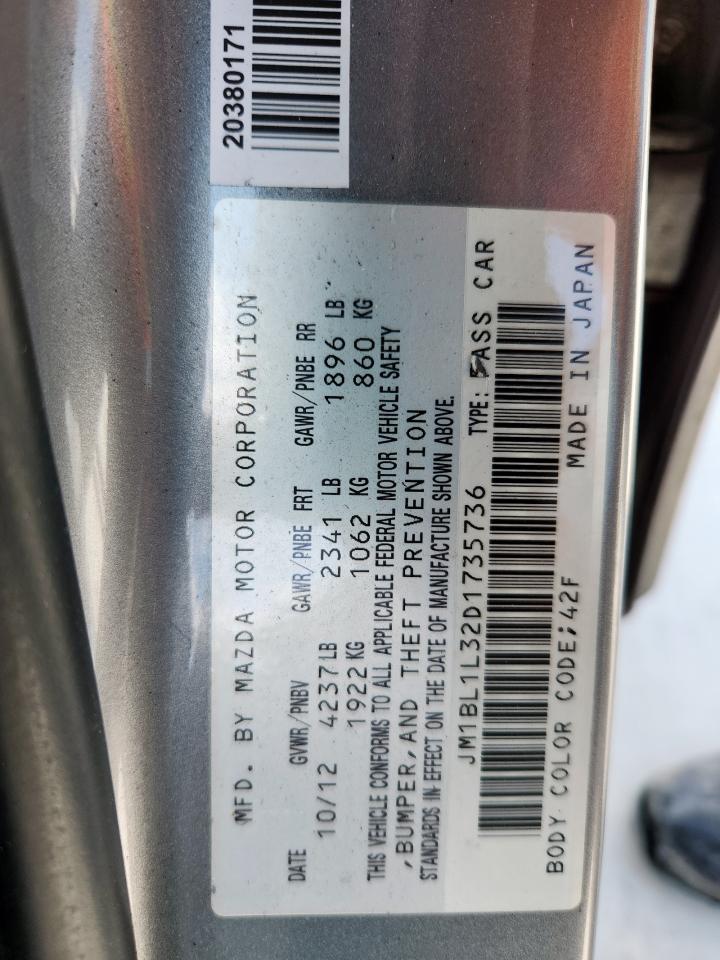 2013 Mazda Speed 3 VIN: JM1BL1L32D1735736 Lot: 68164735