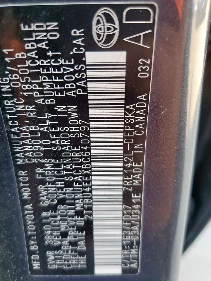 2011 Toyota Corolla Base VIN: 2T1BU4EEXBC640797 Lot: 67406435