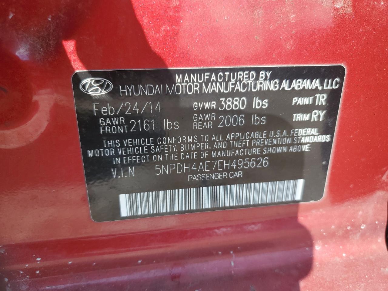 2014 Hyundai Elantra Se VIN: 5NPDH4AE7EH495626 Lot: 68853665