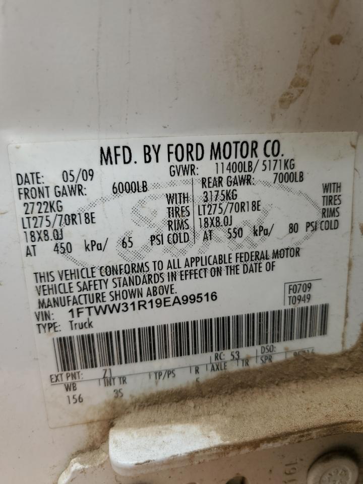 2009 Ford F350 Super Duty VIN: 1FTWW31R19EA99516 Lot: 70116505