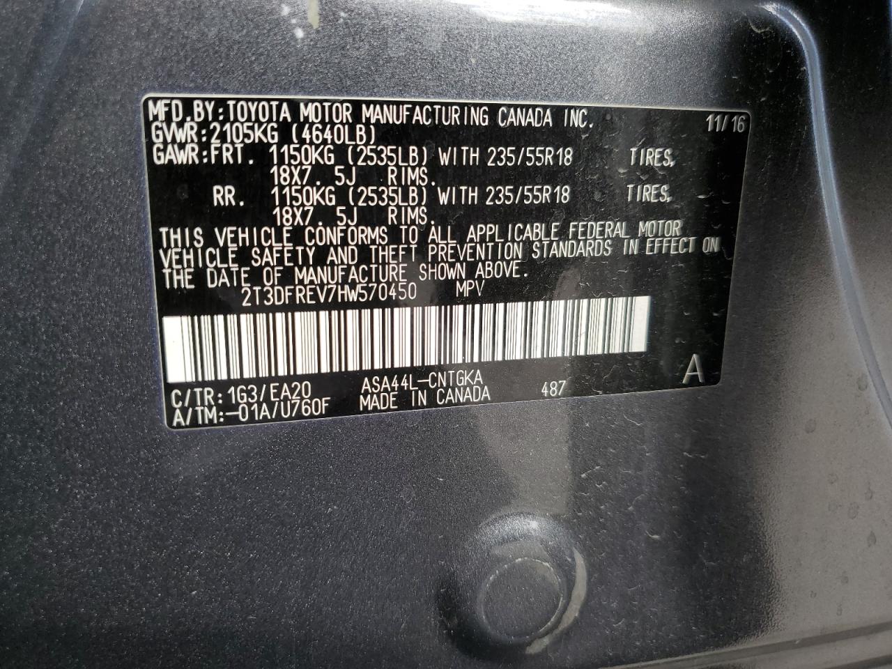 2017 Toyota Rav4 Limited VIN: 2T3DFREV7HW570450 Lot: 69884985