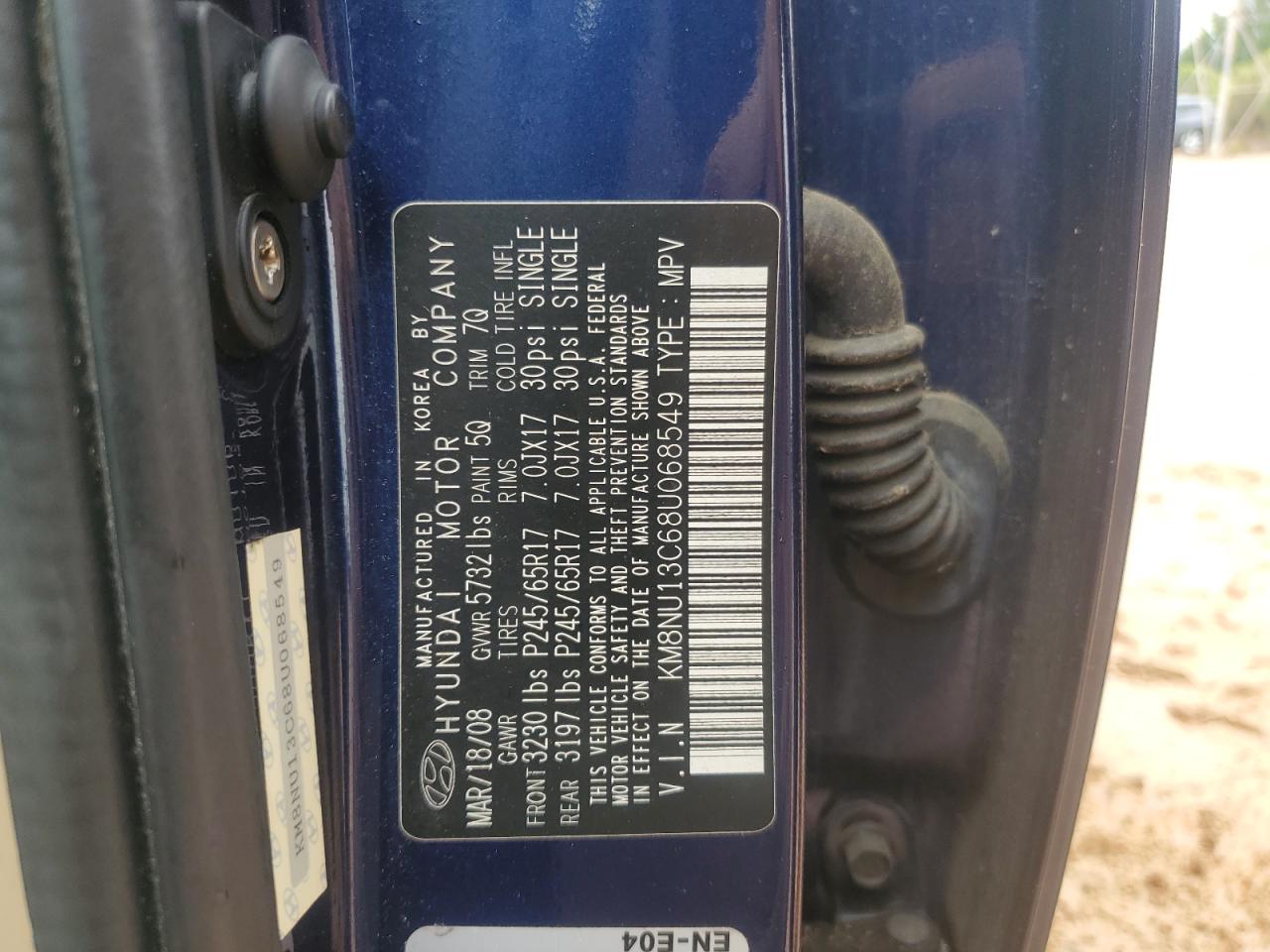 2008 Hyundai Veracruz Gls VIN: KM8NU13C68U068549 Lot: 67783285