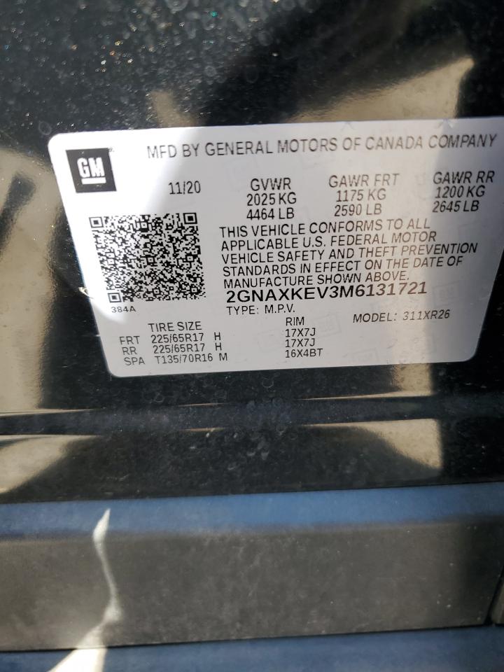 2021 Chevrolet Equinox Lt VIN: 2GNAXKEV3M6131721 Lot: 70740055