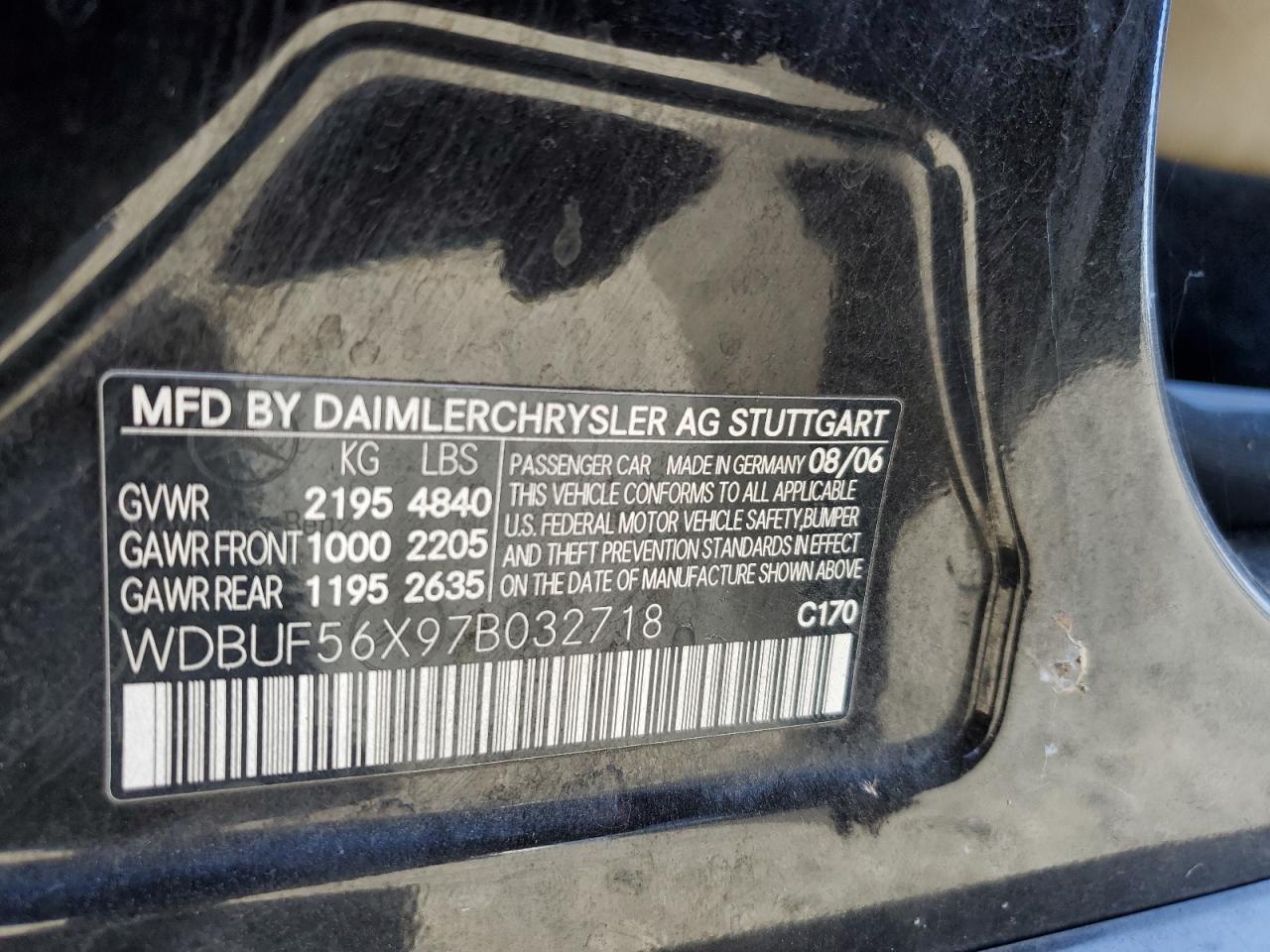 2007 Mercedes-Benz E 350 VIN: WDBUF56X97B032718 Lot: 70296125