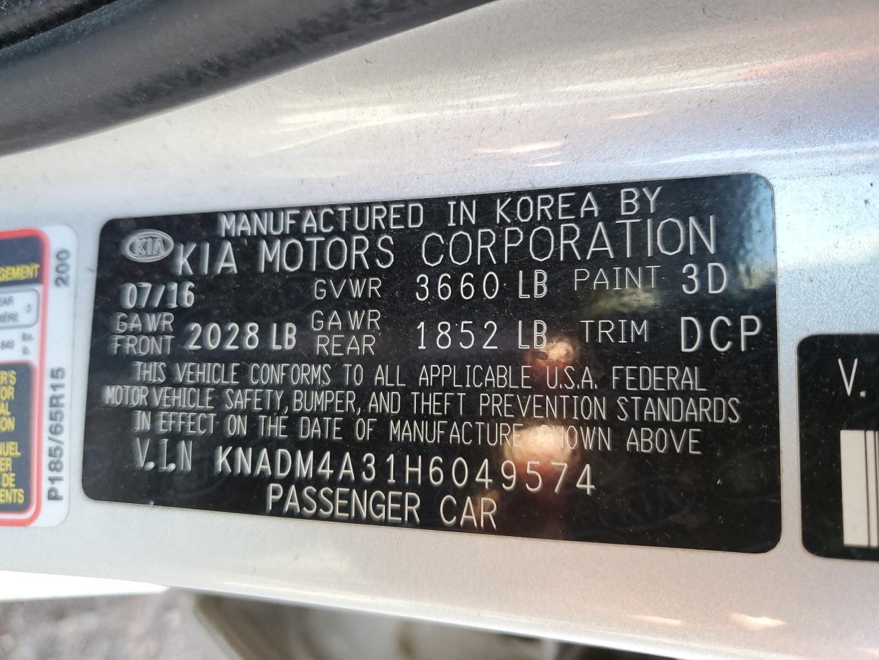 2017 Kia Rio Lx VIN: KNADM4A31H6049574 Lot: 69449275