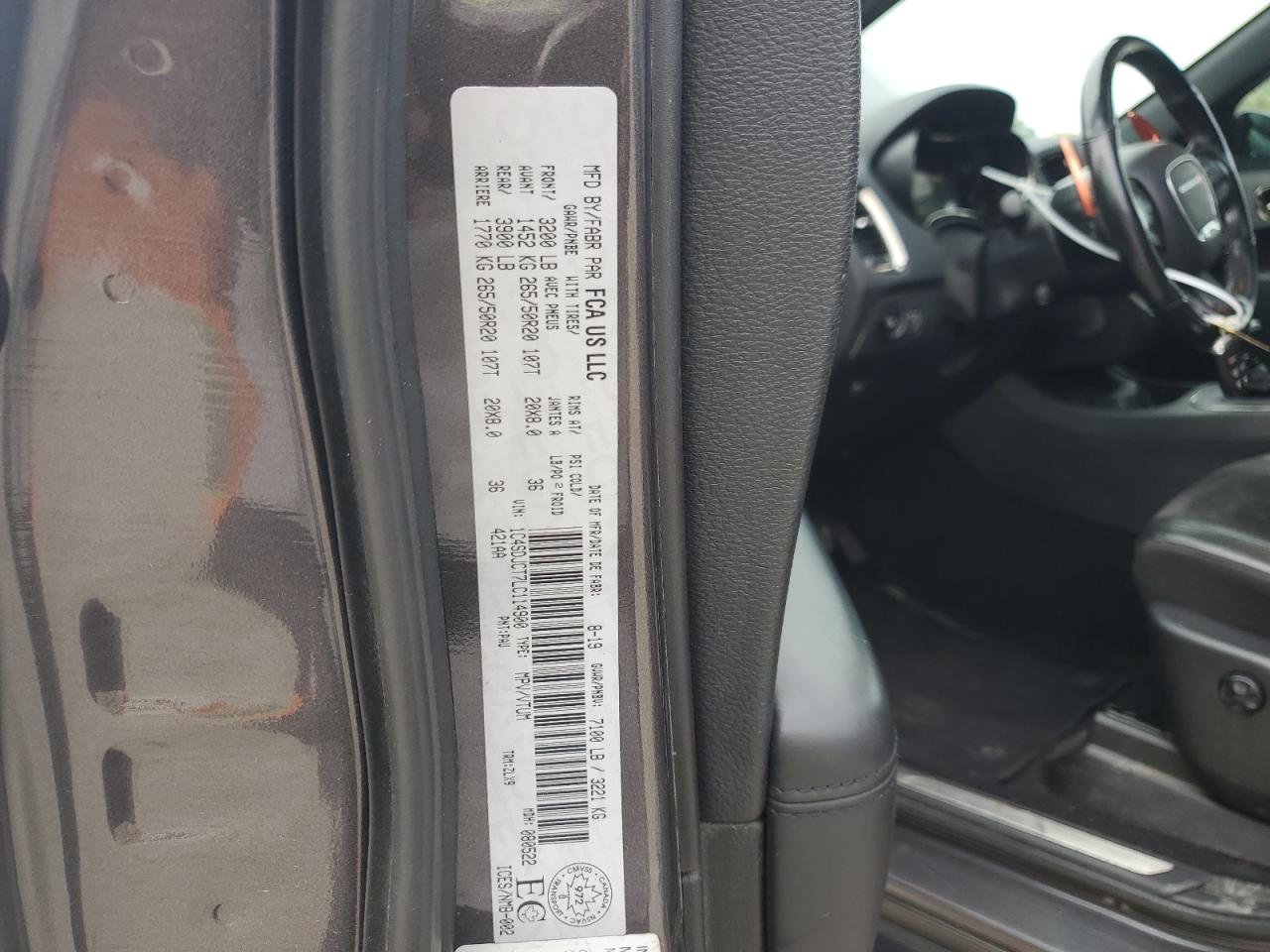 2020 Dodge Durango R/T VIN: 1C4SDJCT7LC114900 Lot: 67745775