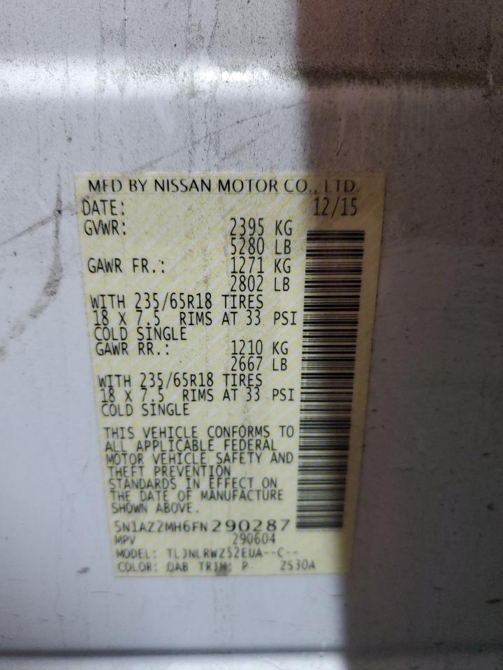 2015 Nissan Murano S VIN: 5N1AZ2MH6FN290287 Lot: 68463385