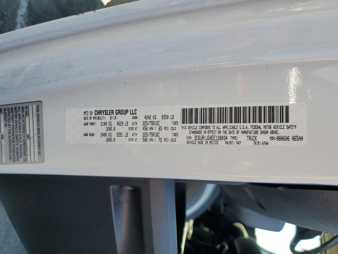 3C6URVJG0EE128034 2014 Ram Promaster 3500 3500 High