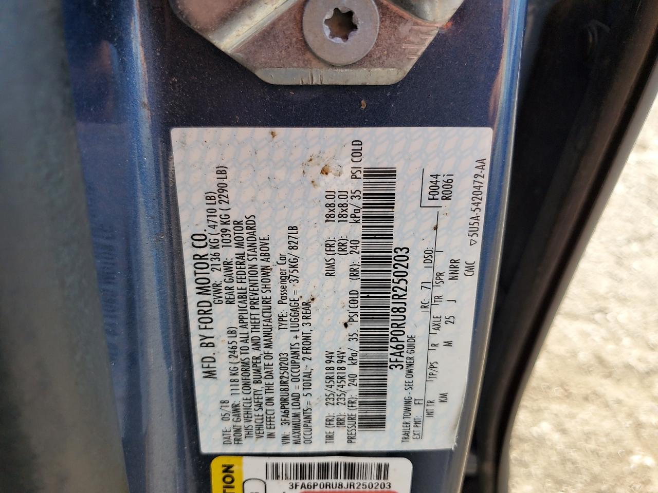 2018 Ford Fusion Titanium/Platinum Hev VIN: 3FA6P0RU8JR250203 Lot: 68271705