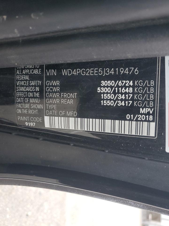 2018 Mercedes-Benz Metris VIN: WD4PG2EE5J3419476 Lot: 67834765