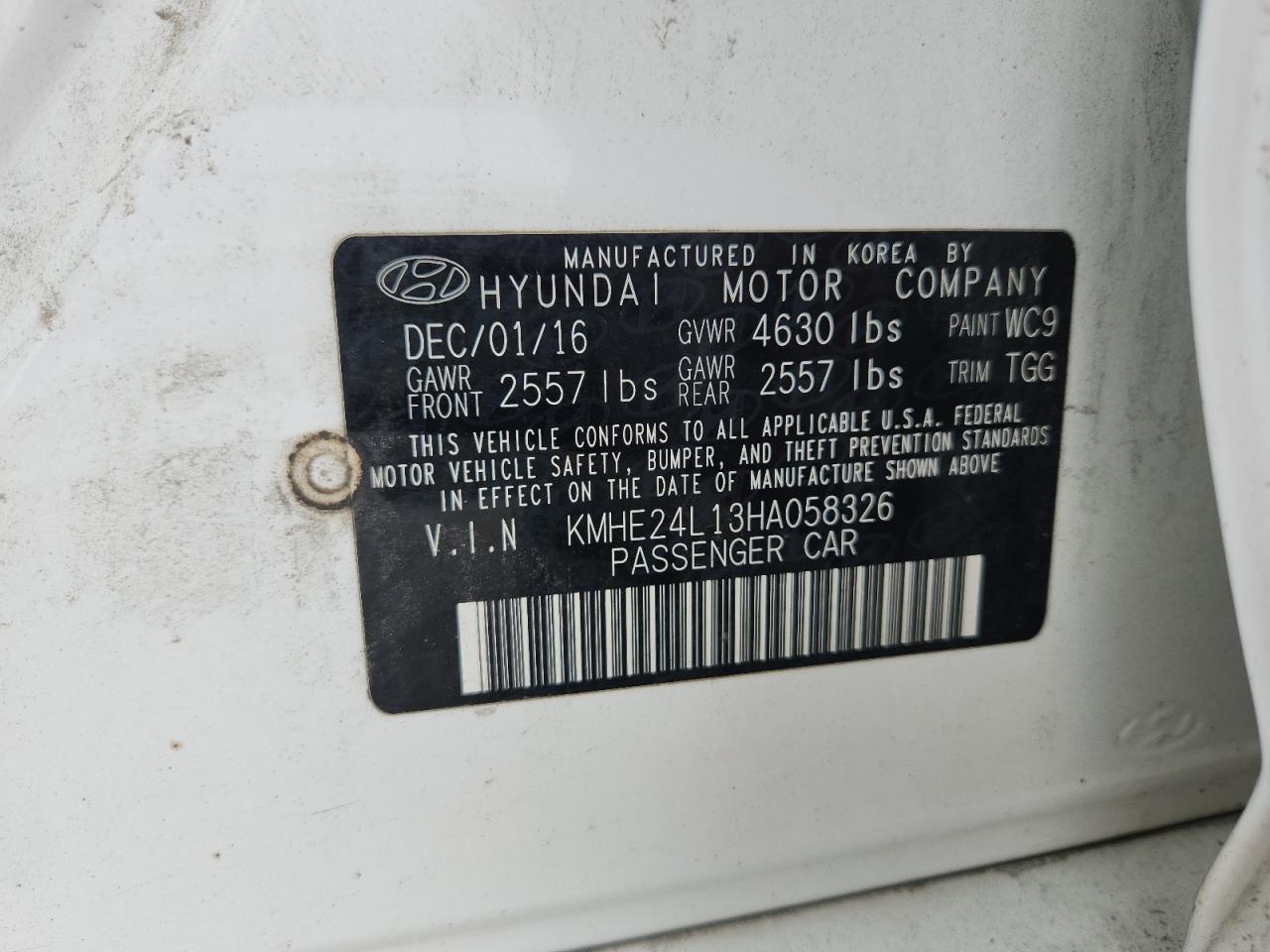 2017 Hyundai Sonata Hybrid VIN: KMHE24L13HA058326 Lot: 68241905