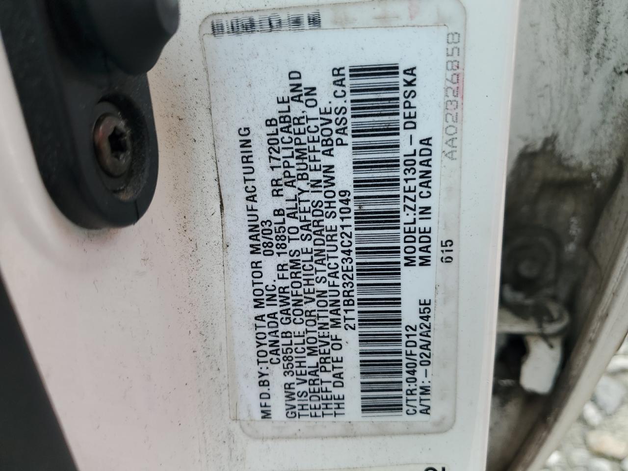 2004 Toyota Corolla Ce VIN: 2T1BR32E34C211049 Lot: 67584325