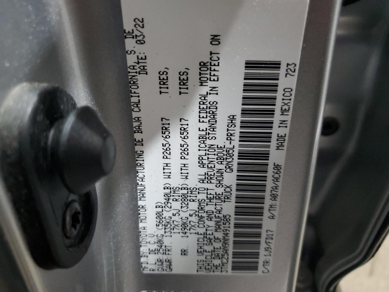 2022 Toyota Tacoma Double Cab VIN: 3TMCZ5AN9NM491585 Lot: 70081925