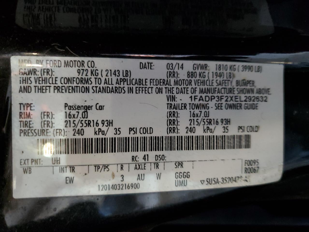 2014 Ford Focus Se VIN: 1FADP3F2XEL292632 Lot: 70056885