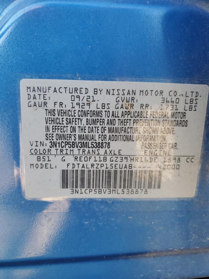 2021 Nissan Kicks S VIN: 3N1CP5BV3ML538878 Lot: 70509195