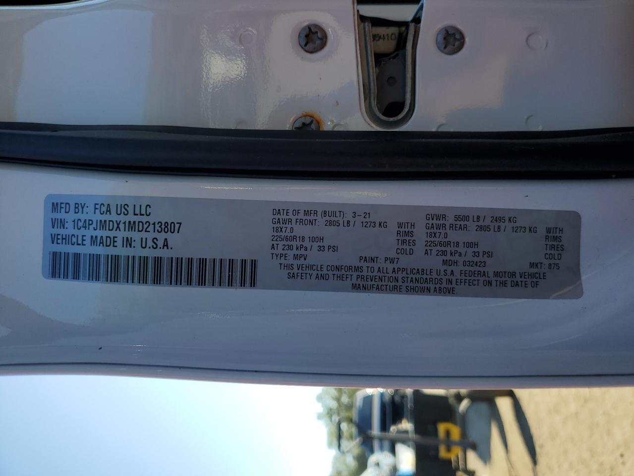 2021 Jeep Cherokee Limited VIN: 1C4PJMDX1MD213807 Lot: 70282195