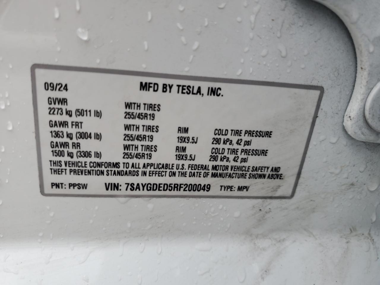 2024 Tesla Model Y VIN: 7SAYGDED5RF200049 Lot: 69605235