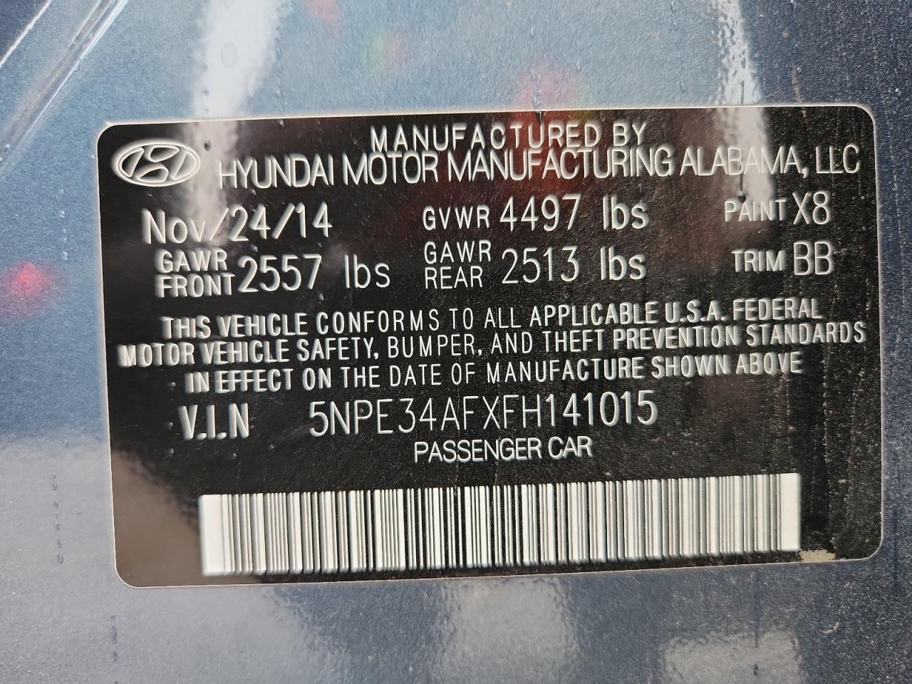 2015 Hyundai Sonata Sport VIN: 5NPE34AFXFH141015 Lot: 70271655